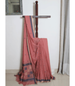 Dusty Rose Handloom Saree with Indigo Elephant Motifs