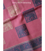 Earthy Rose Pink Handloom Saree with Indigo Elephant Motifs - Image 4