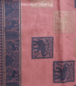 Dusty Rose Handloom Saree with Indigo Elephant Motifs - Image 4