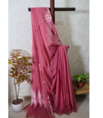 Rose Pink Handloom Saree with Jamdani work - Image 3