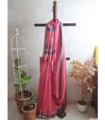Earthy Rose Pink Handloom Saree with Indigo Elephant Motifs