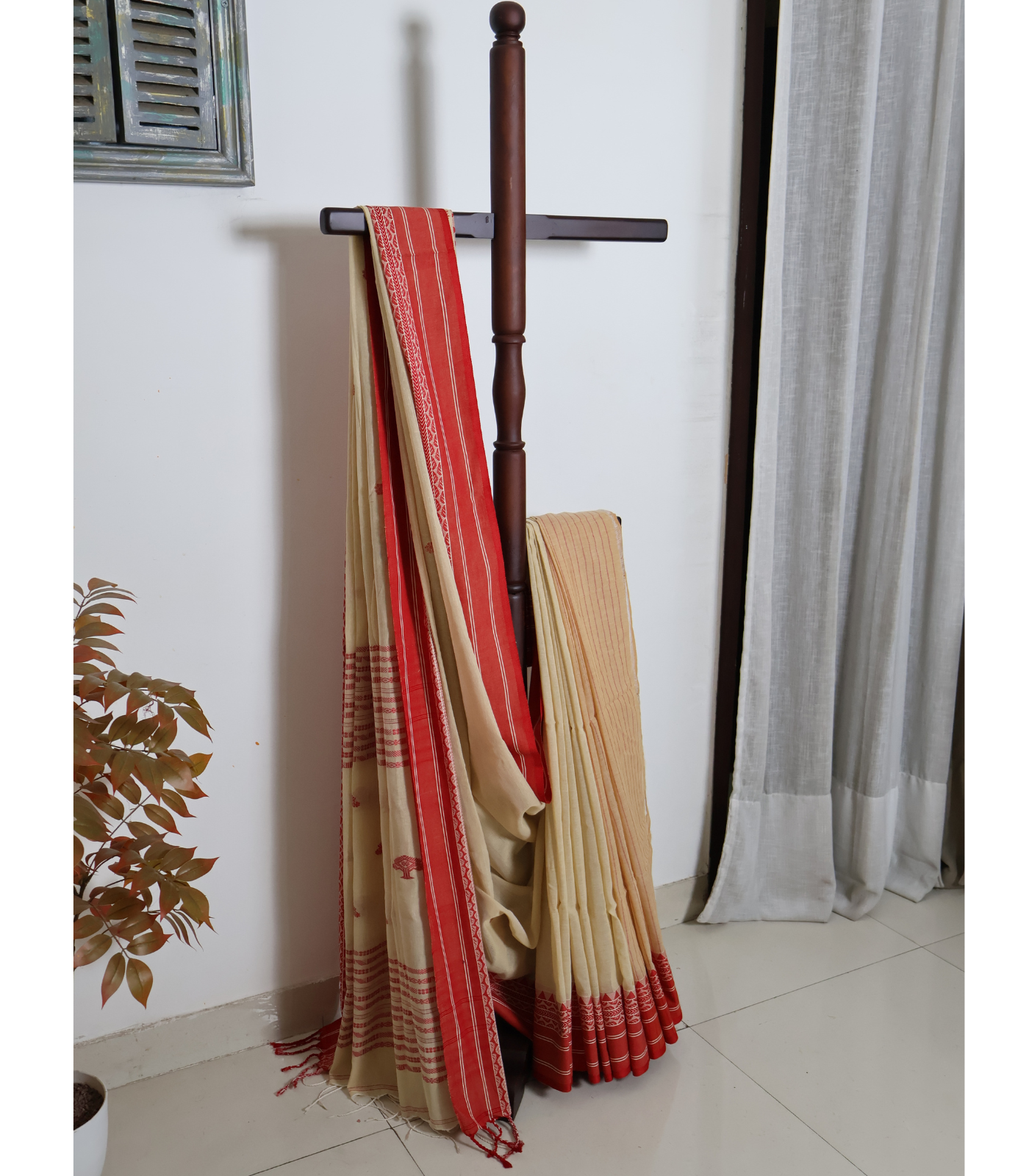 1 Warm Beige Premium Tangail Saree - Image 1