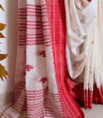 Soft White & Red Premium Tangail Saree - Image 2