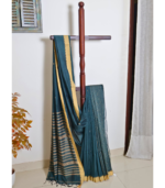 Deep Teal Premium Tangail Saree - Image 2