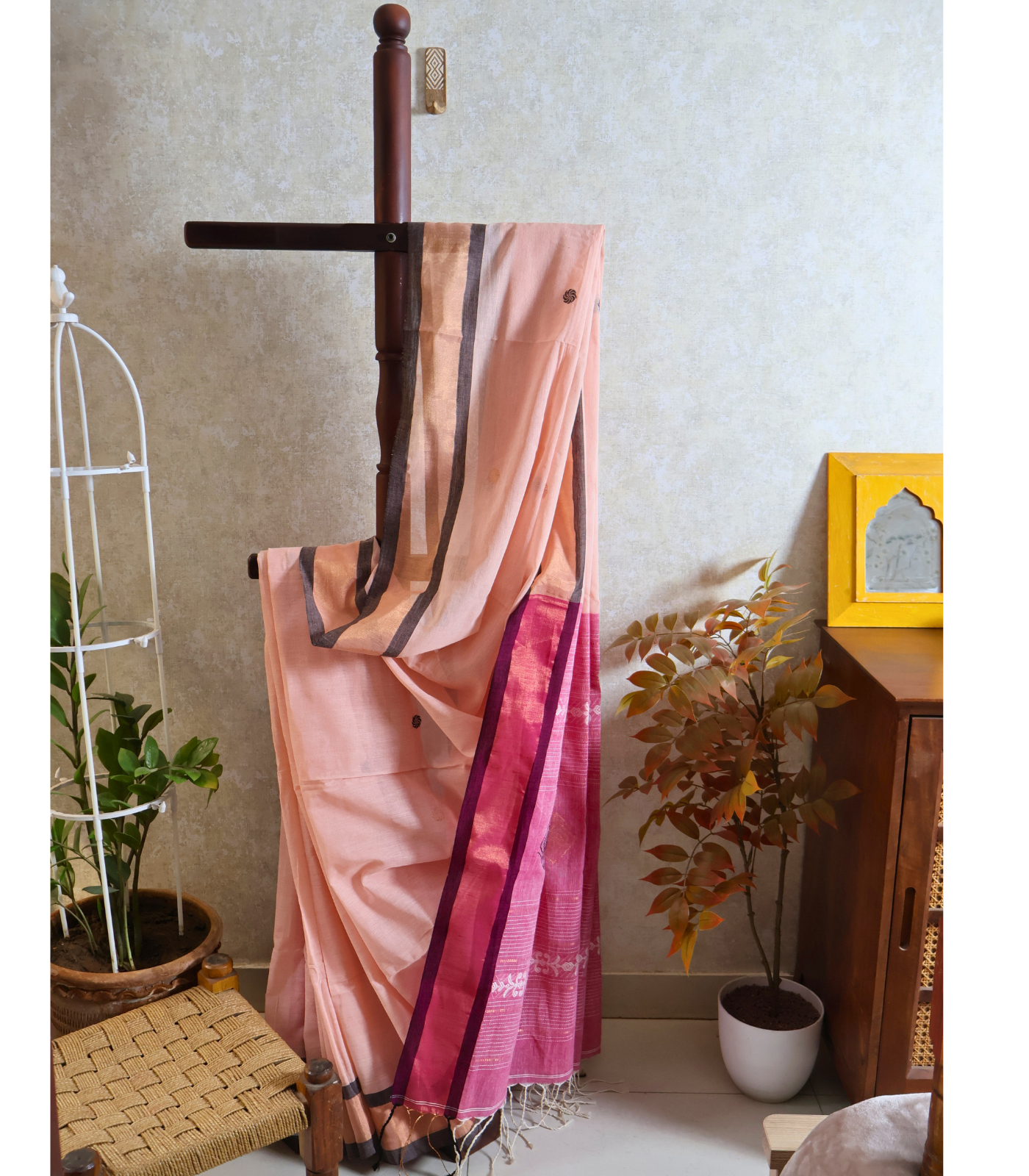 Untitled (1400 x 1600 px) (1) Premium Soft Dusty Pink Tangail Saree - Image 1